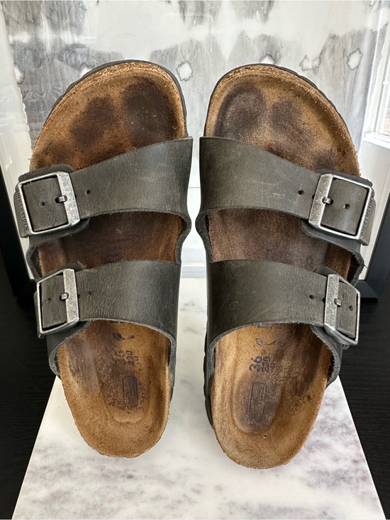 Birkenstock Shoes - Birkenstock Two-Buckle Arizona Sandals - Charcoal Oiled Leather Size 36